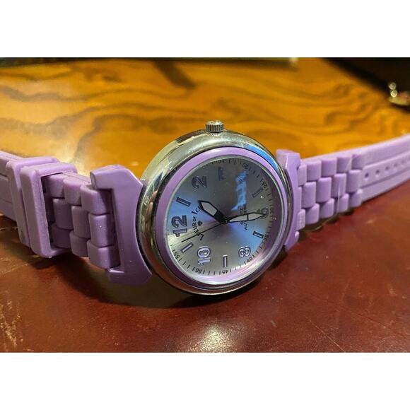 Women's Silver Tone Lueur De Ice Watch, Purple Poly Band and Bezel - Picture 2 of 4